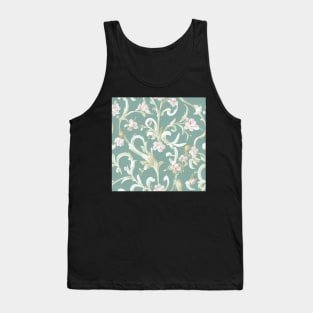 Ivory Cream and Aqua Light Teal Pink Flowers Tank Top